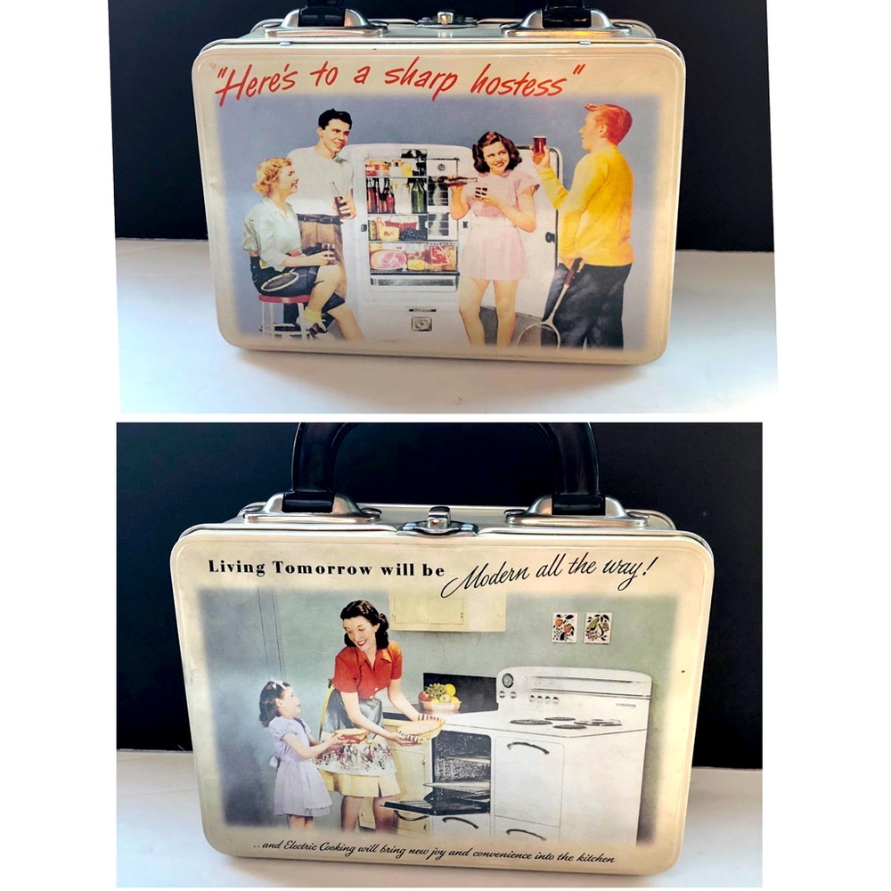 Vintage 1999 Decorative Lunchbox of 1950s Life. Retro Design.